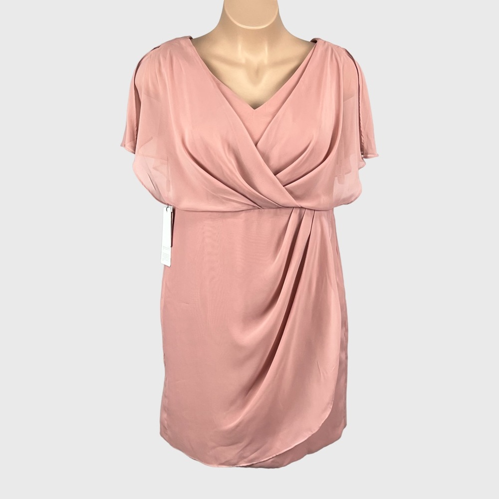 JJs House Dusty Rose V Neck Chiffon Cocktail Dress 16W Plus